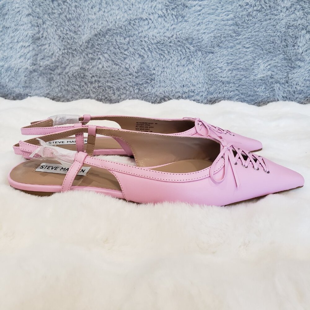 Steve Madden Reyanne Corset Lace Up Point Toe Flat Women Size 8, 9 Pink leather - Picture 4 of 7